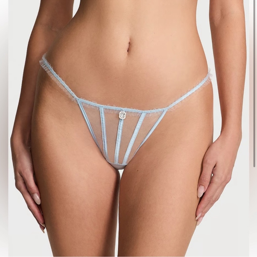 NWT Victoria’s Secret shimmer Sheer Blue Lace Thong